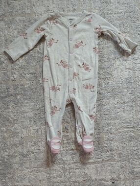 Carter's Cream Footed One-Piece with Pink Floral Ballet Prints Size 9 Months